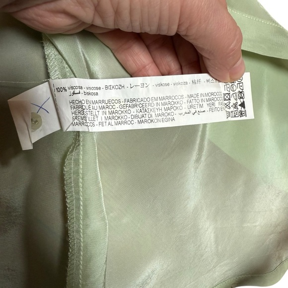 Zara| Women’s Sea Green Mint Tied Satin Blouse-Size S - Picture 7 of 11